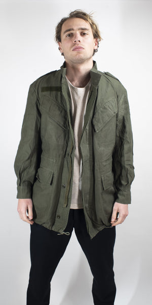 Mens Military Field Jacket - Belgian Olive Green - DISTRESSED