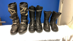 Odd pairs of Motorcycle Boots - well used - DISTRESSED