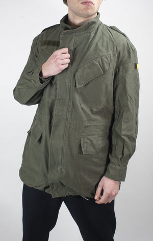 Mens Military Field Jacket - Belgian Olive Green - DISTRESSED