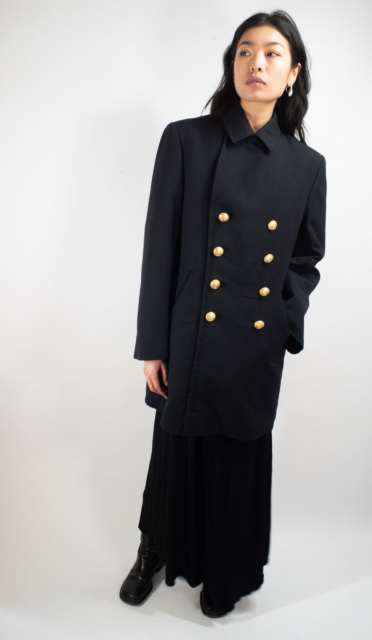 German Navy Pea Coat Gabardine Ladies buttonsup opposite way to men s shown Small to fit 36 chest 36 Black