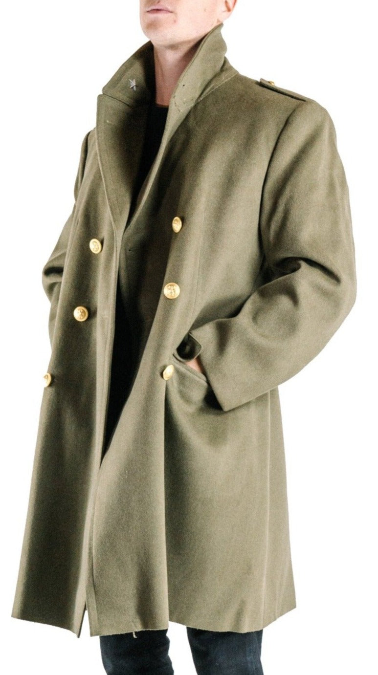 Italian Army Khaki Wool Greatcoat - brass buttons