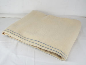 British Cream / White Military Wool Blankets - Blue Stripe - Grade 1