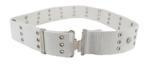 Austrian Military - White 2" Belt - Hook and Hole - Plain Metal Chrome Buckle - Grade 1